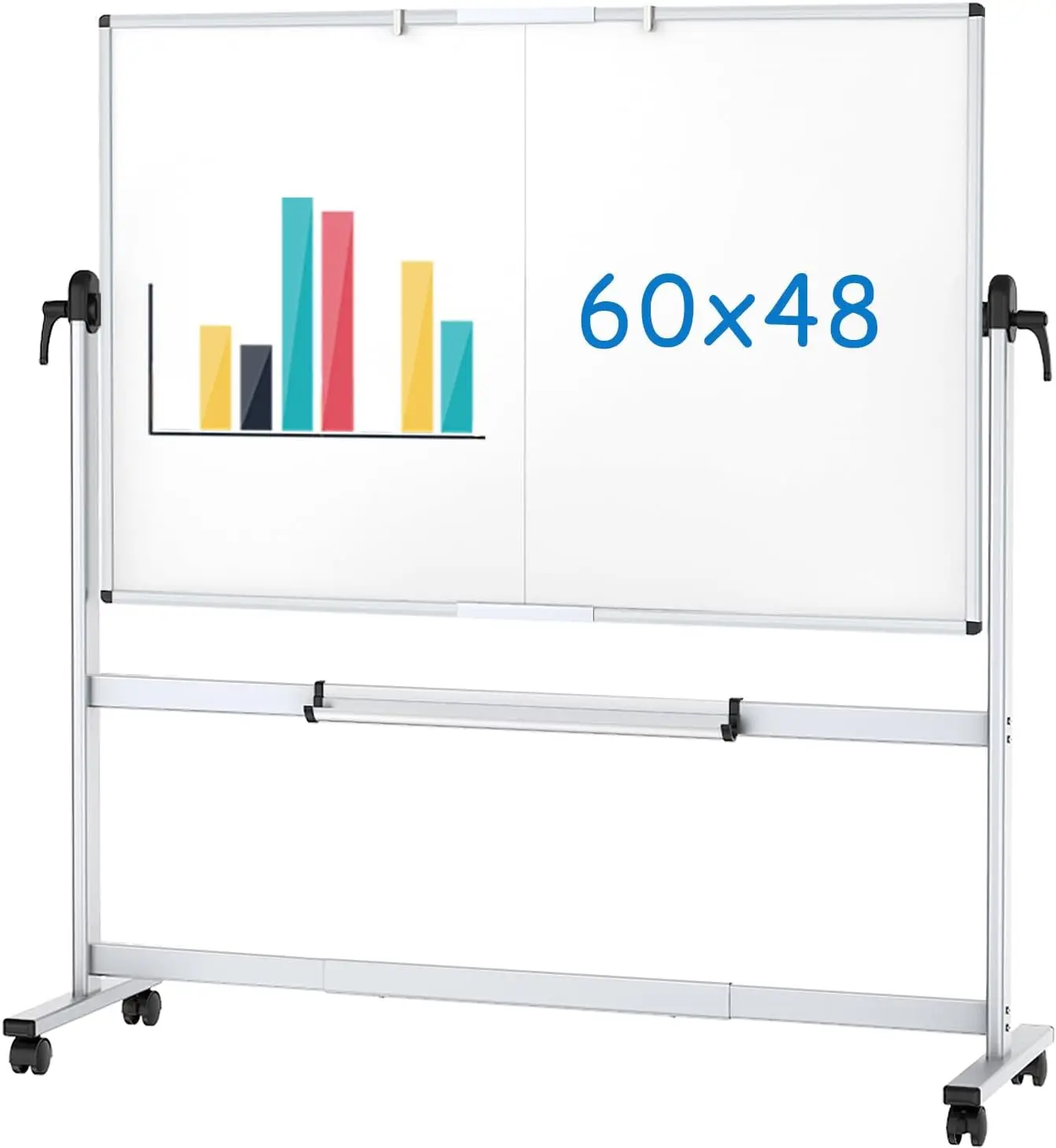 Double-Sided Mobile Whiteboard 60x48 Inches, Magnetic Rolling Dry Erase Board on Wheels with Aluminium Frame, 360° Rotation,
Double-Sided Mobile Whiteboard 60x48 Inches, Magnetic Rolling Dry Erase Board on Wheels with Aluminium Frame, 360° Rotation,