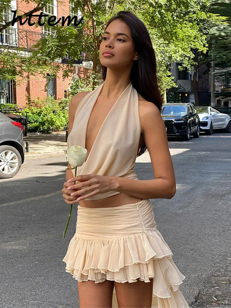 Sexy Hang Neck Vest Ruffles Skirt Sets Women Halter Backless Sleeveless Top Mesh Long Skirts 2025 Summer Lady Vacation Outfits
Sexy Hang Neck Vest Ruffles Skirt Sets Women Halter Backless Sleeveless Top Mesh Long Skirts 2025 Summer Lady Vacation Outfits
