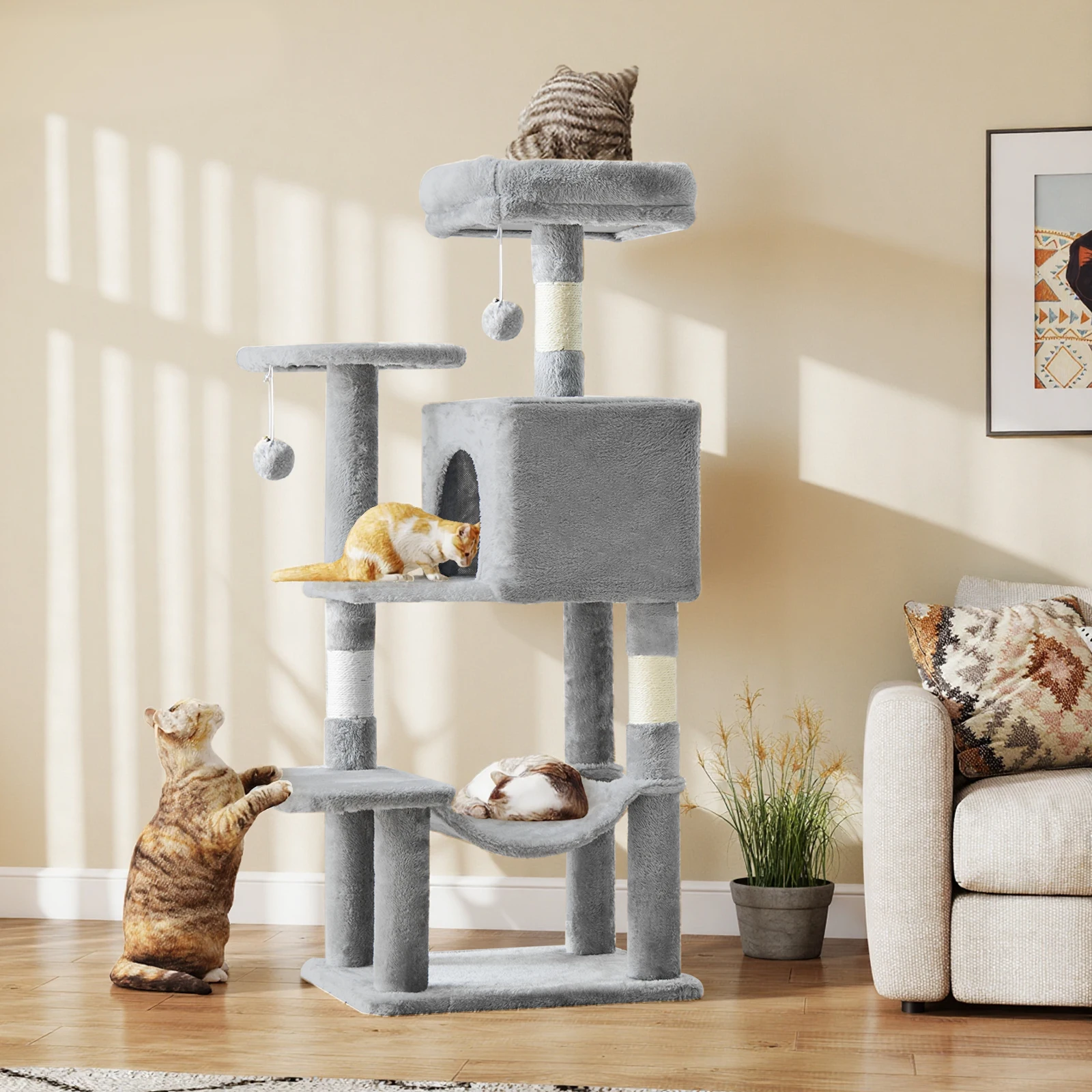 44In Cat Tree Tall Multi-Cat Climbing Tower for Pet Furniture Natural Sisal Scratching Posts Stable Pet House for Indoor Cat
44In Cat Tree Tall Multi-Cat Climbing Tower for Pet Furniture Natural Sisal Scratching Posts Stable Pet House for Indoor Cat