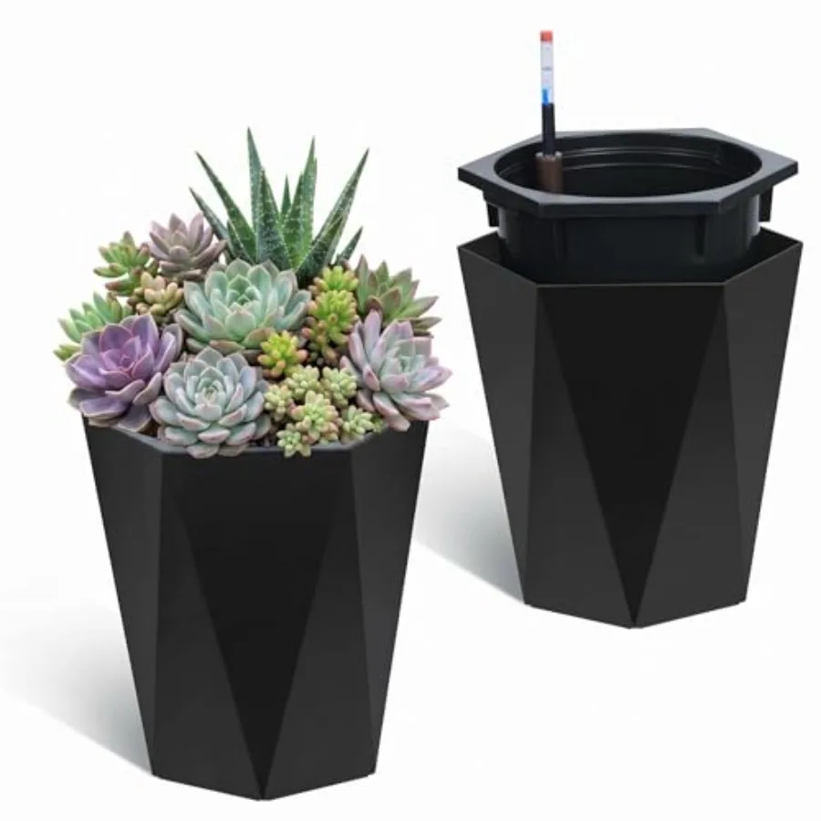Self-Watering Tall Planters Set of 2 for Indoor Outdoor Plants Diamond Resin Gray with Water Level Monitor Wheels
Self-Watering Tall Planters Set of 2 for Indoor Outdoor Plants Diamond Resin Gray with Water Level Monitor Wheels