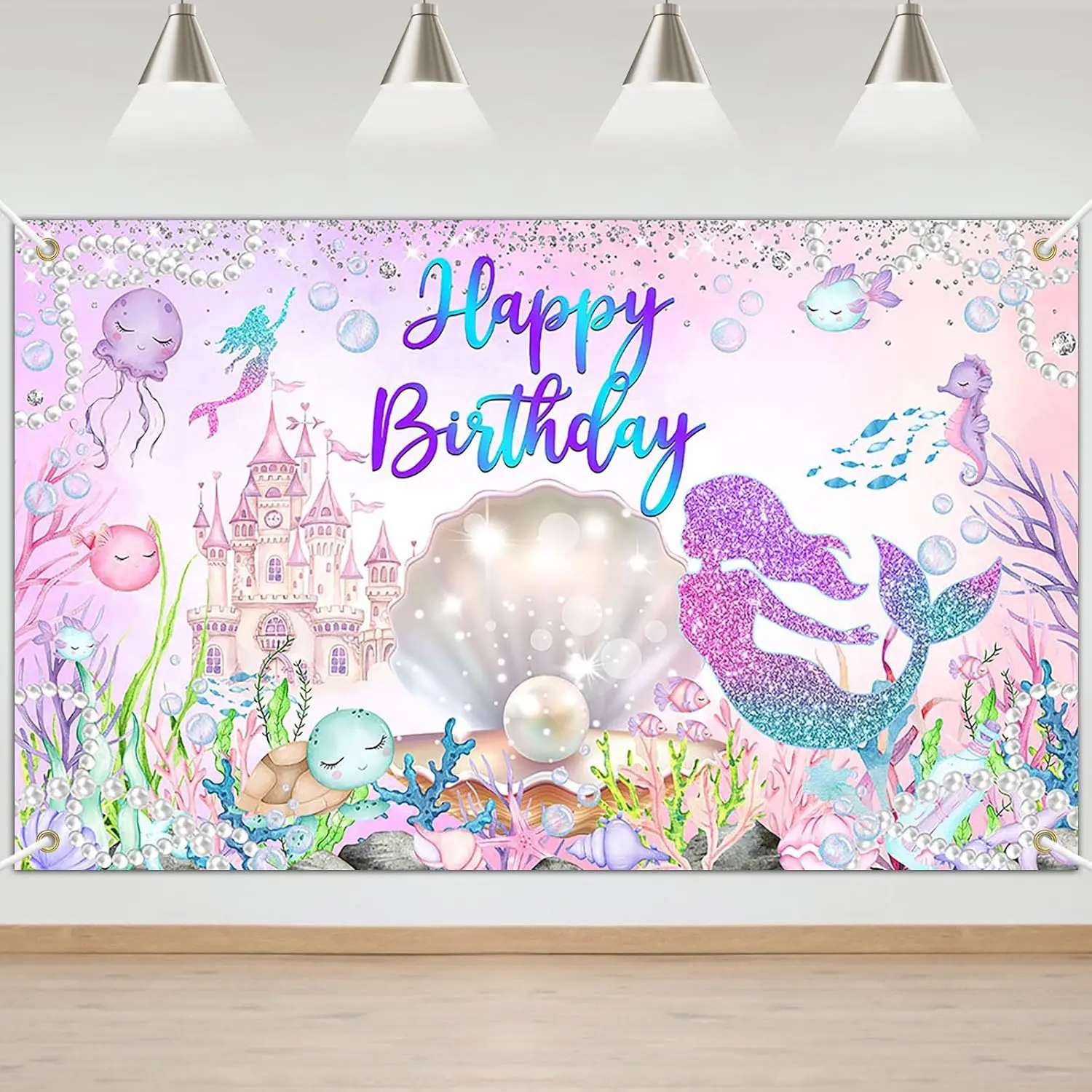 Mermaid Under The Sea Ocean Happy Birthday Backdrop for Girl, Little Princess Photography Background Party Wall Decoration
Mermaid Under The Sea Ocean Happy Birthday Backdrop for Girl, Little Princess Photography Background Party Wall Decoration