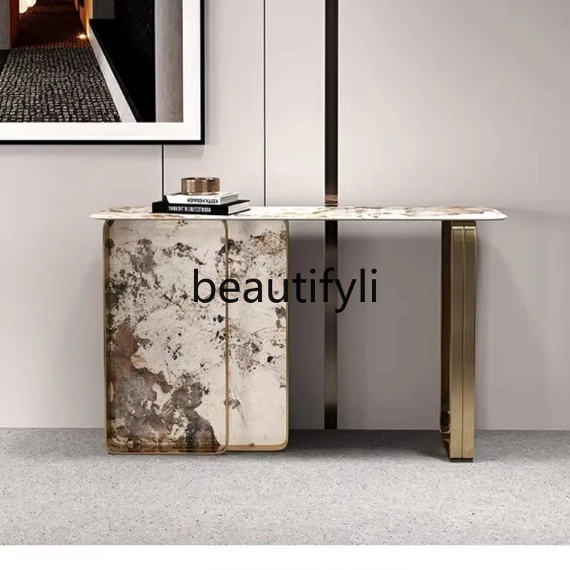 Light luxury rock slab simple modern living room against the wall stainless steel entrance corridor entrance platform
Light luxury rock slab simple modern living room against the wall stainless steel entrance corridor entrance platform