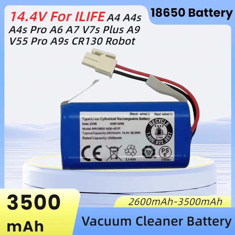 14.4V 3500mAh Lithium Rechargeable 18650 Battery for ILIFE A4 A4s A4s Pro A6 A7 V7s Plus A9 V55 Pro A9s CR130 Robot Vacuums
14.4V 3500mAh Lithium Rechargeable 18650 Battery for ILIFE A4 A4s A4s Pro A6 A7 V7s Plus A9 V55 Pro A9s CR130 Robot Vacuums