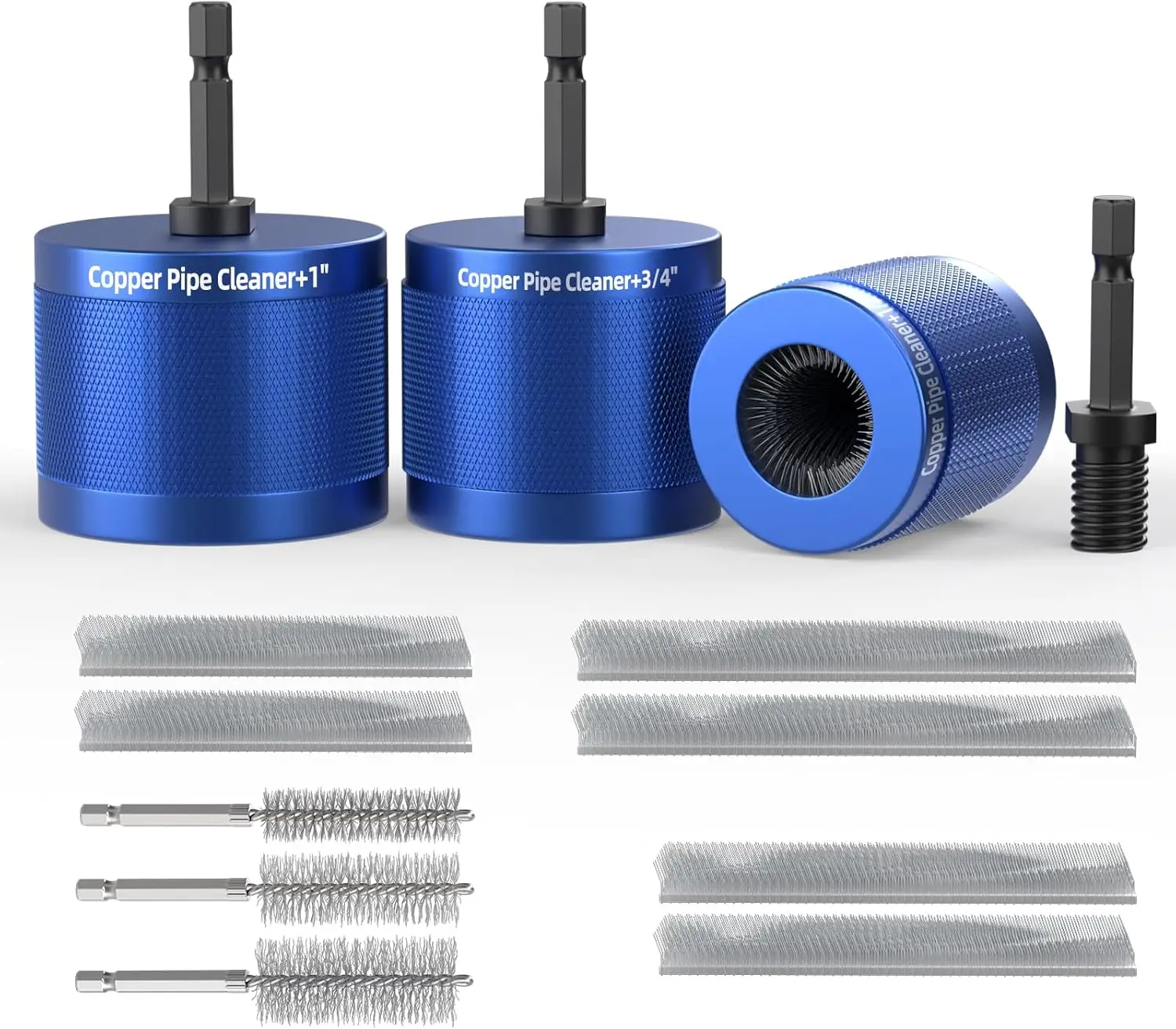 Copper Pipe Cleaner Kit for Drill, 1/2", 3/4", 1" - 6 Brush Blades & 3 ID Wire Brushes, Plumbing Tools
Copper Pipe Cleaner Kit for Drill, 1/2", 3/4", 1" - 6 Brush Blades & 3 ID Wire Brushes, Plumbing Tools