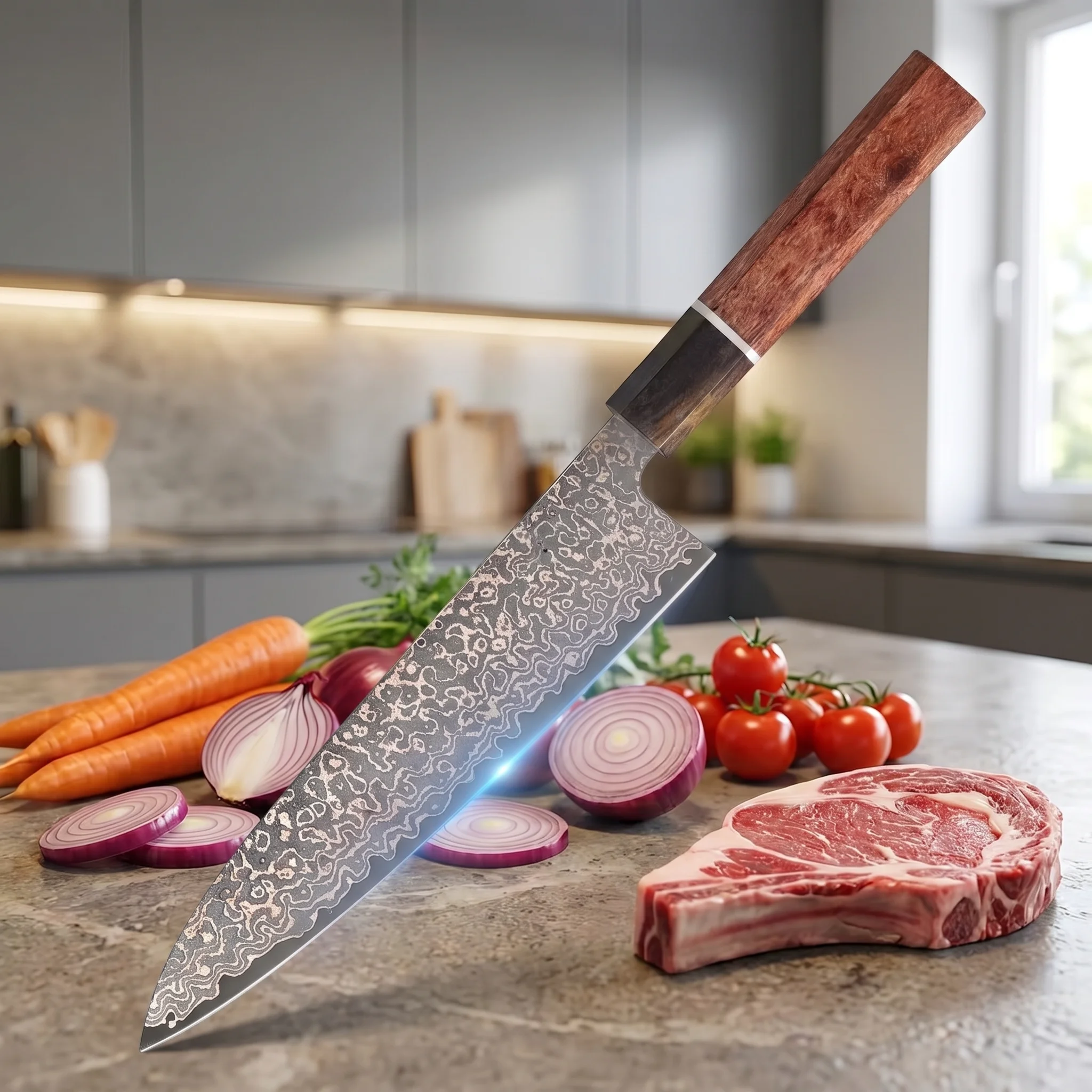 Damascus Chef Knife Sharp Kitchen Knife for Meat Vegetable Cutting Ergonomic Wood Handle Cooking Tool
Damascus Chef Knife Sharp Kitchen Knife for Meat Vegetable Cutting Ergonomic Wood Handle Cooking Tool