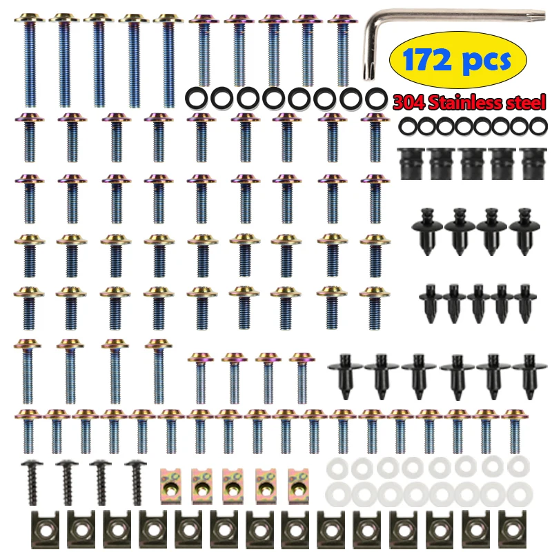 Комплект болтов обтекателя мотоцикла M5 и M6 из нержавеющей стали, винтов для ветрового стекла, крепежей, болтов, гаек и зажимов — универсальный тип, подходит для Kawasaki, Yamaha, BMW, Honda, Suzuki и Triumph.
Комплект болтов обтекателя мотоцикла M5 и M6 из нержавеющей стали, винтов для ветрового стекла, крепежей, болтов, гаек и зажимов — универсальный тип, подходит для Kawasaki, Yamaha, BMW, Honda, Suzuki и Triumph.