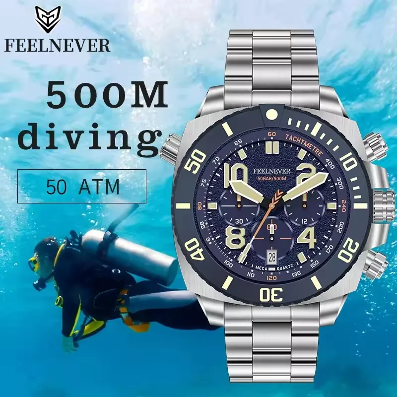 FeelNever Sport Automatic Movement Quartz Watch Stainless Steel Sapphire Crystal Watches Men 500M Waterproof Clocks Reloj Hombre
FeelNever Sport Automatic Movement Quartz Watch Stainless Steel Sapphire Crystal Watches Men 500M Waterproof Clocks Reloj Hombre