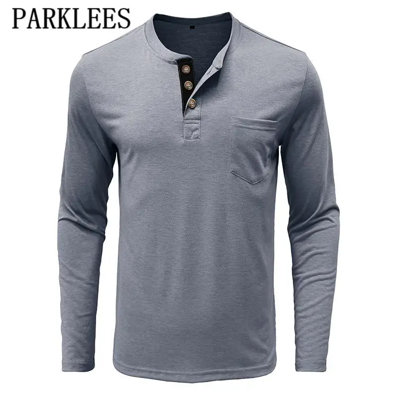 PARKLEES Henley Long Sleeve T Shirt For Men Classic Autumn Winter Base T Shirt With Pocket Male Casual Daily Pullover Top Hombre
PARKLEES Henley Long Sleeve T Shirt For Men Classic Autumn Winter Base T Shirt With Pocket Male Casual Daily Pullover Top Hombre