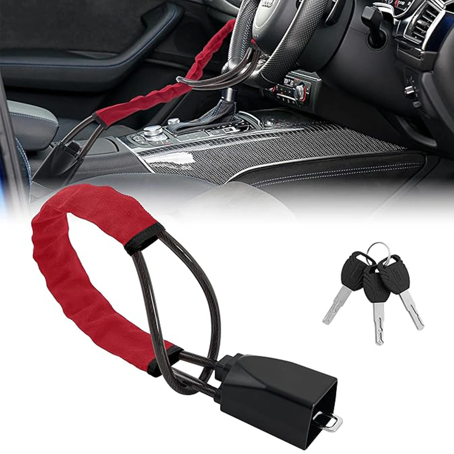 Car Steering Wheel Lock, Seat Belt Anti-Theft Lock with 3 Keys, Universal Heavy Duty Steel Cable Vehicle Security Lock
Car Steering Wheel Lock, Seat Belt Anti-Theft Lock with 3 Keys, Universal Heavy Duty Steel Cable Vehicle Security Lock