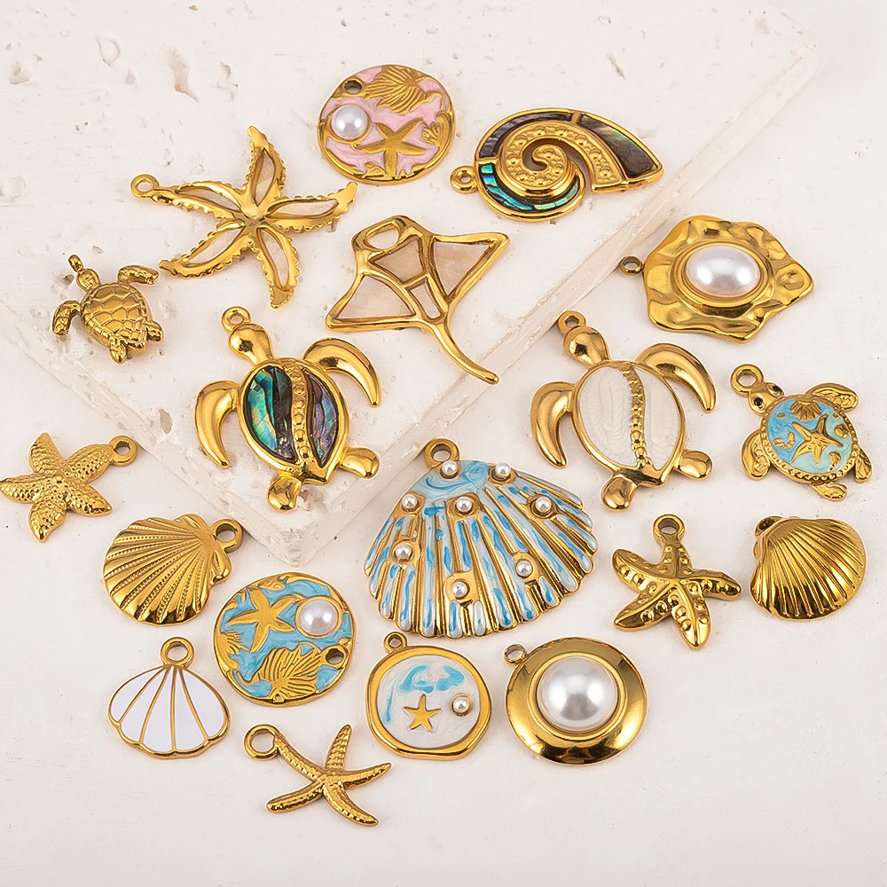 5pcs Stainless Steel Ocean Theme Shell Starfish Turtle Charms For DIY Jewelry Making Earring Necklace Bracelet Accessories
5pcs Stainless Steel Ocean Theme Shell Starfish Turtle Charms For DIY Jewelry Making Earring Necklace Bracelet Accessories