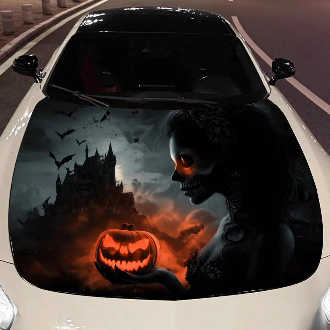 Woman Holding a Pumpkin Lantern on the Bat Castle Car Vinyl Wrap, PVC Material Waterproof Car Hood Sticker, Self-Adhesive Scratc
Woman Holding a Pumpkin Lantern on the Bat Castle Car Vinyl Wrap, PVC Material Waterproof Car Hood Sticker, Self-Adhesive Scratc