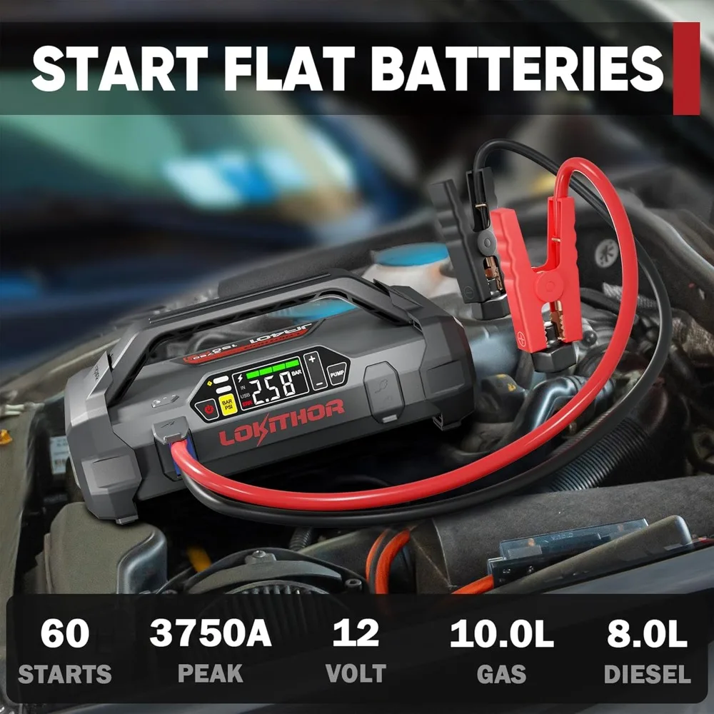 JA401 3750A 12V Jump Starter with Air Compressor, 60W Two-Way Fast Charing, Lithium Battery Starter
JA401 3750A 12V Jump Starter with Air Compressor, 60W Two-Way Fast Charing, Lithium Battery Starter