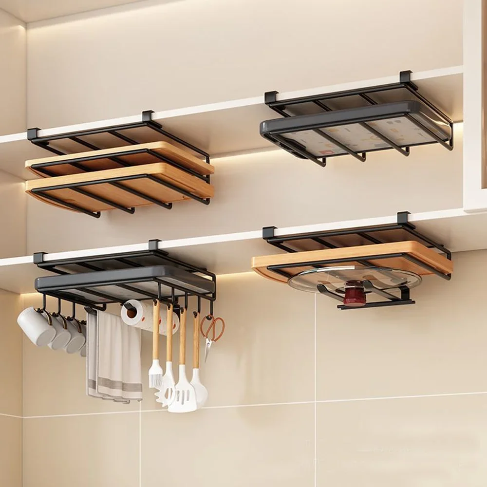 Kitchen Under Cabinet Hanging Organizer Rack with Hooks Multi-Purpose Holder for Paper Towel Cutting Board & Pot Lids
Kitchen Under Cabinet Hanging Organizer Rack with Hooks Multi-Purpose Holder for Paper Towel Cutting Board & Pot Lids