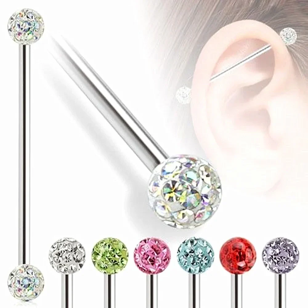 Surgical Steel Multi Crystal Ear Industrial Piercing Earring 38mm Bar Barbell 6mm Ball Ring Body Jewelry
Surgical Steel Multi Crystal Ear Industrial Piercing Earring 38mm Bar Barbell 6mm Ball Ring Body Jewelry