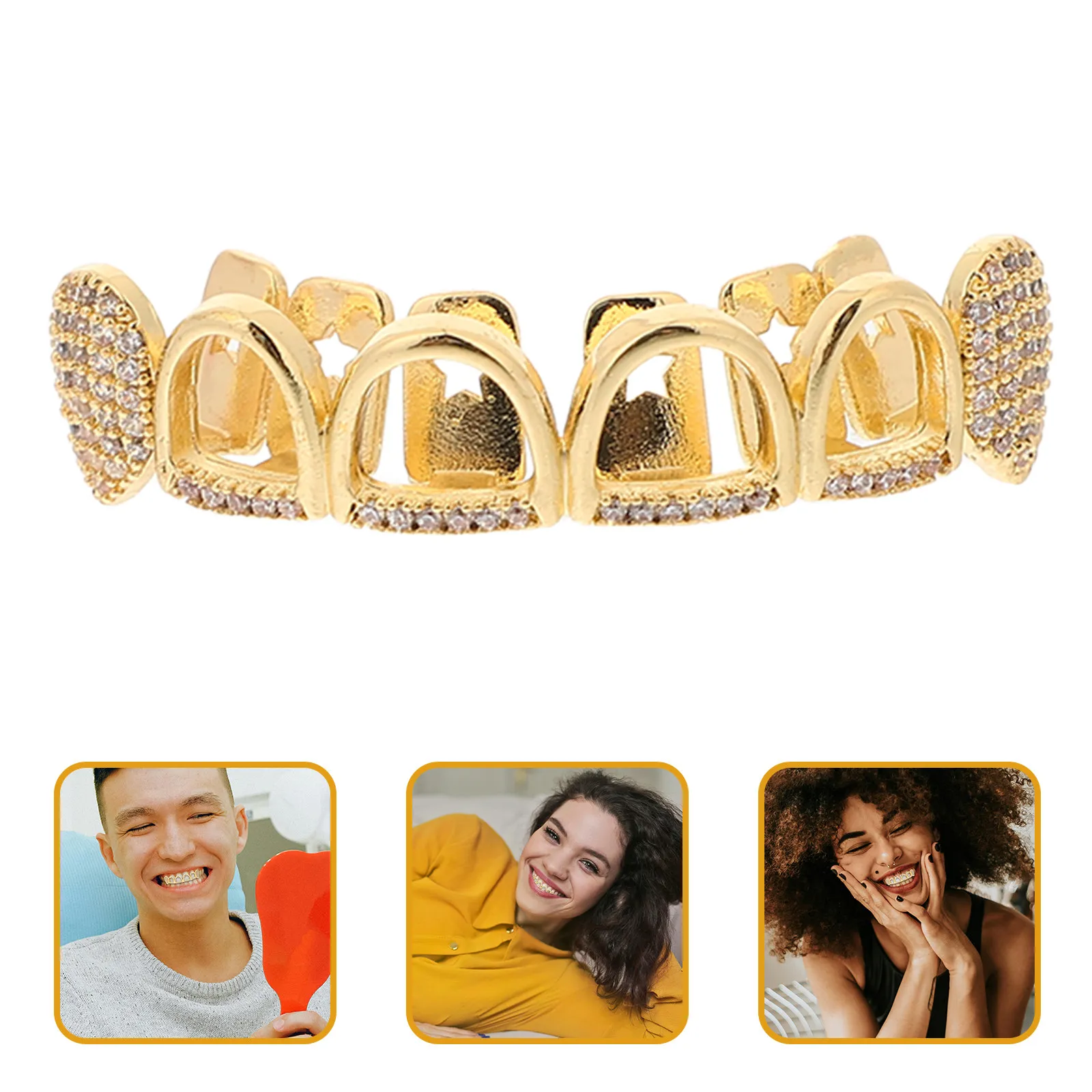 1Set Gold Tooth Grill Hollow Fang Style Zircon Decor Halloween Fake Teeth Grill Rapper Costume Party
1Set Gold Tooth Grill Hollow Fang Style Zircon Decor Halloween Fake Teeth Grill Rapper Costume Party
