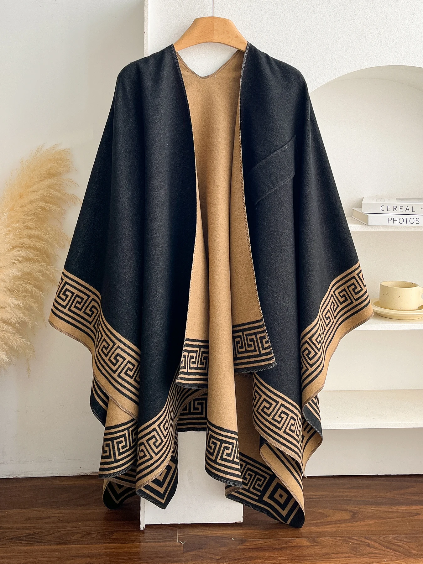 Vintage Greek Key Pattern Soft Cape Long Poncho Tie Closure Wraps Spring Fall Winter Warm Thick Shawl Unisex
Vintage Greek Key Pattern Soft Cape Long Poncho Tie Closure Wraps Spring Fall Winter Warm Thick Shawl Unisex
