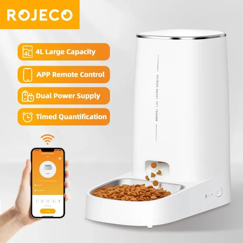 ROJECO Automatic Cat Feeder Pet Smart Cat Food Kibble Dispenser Remote Control WiFi Button Auto Feeder For Cats Dog Accessories
ROJECO Automatic Cat Feeder Pet Smart Cat Food Kibble Dispenser Remote Control WiFi Button Auto Feeder For Cats Dog Accessories