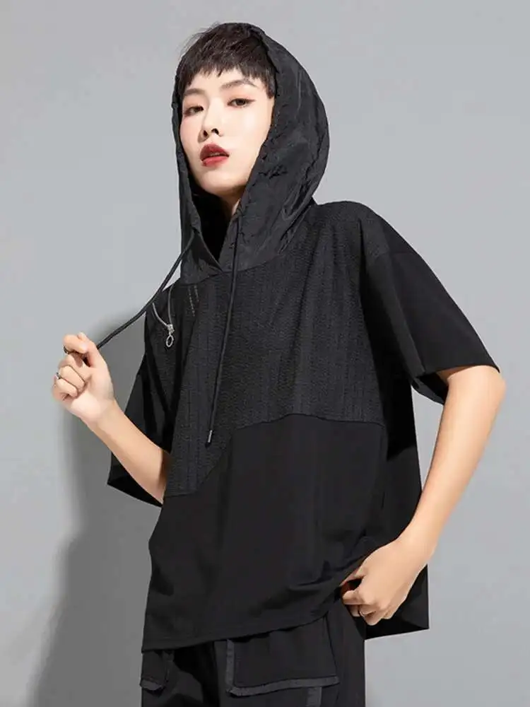 Women Black Drawstring Zipper Big Size Casual T-shirt New Hooded Short Sleeve Fashion Tide Spring Summer
Women Black Drawstring Zipper Big Size Casual T-shirt New Hooded Short Sleeve Fashion Tide Spring Summer