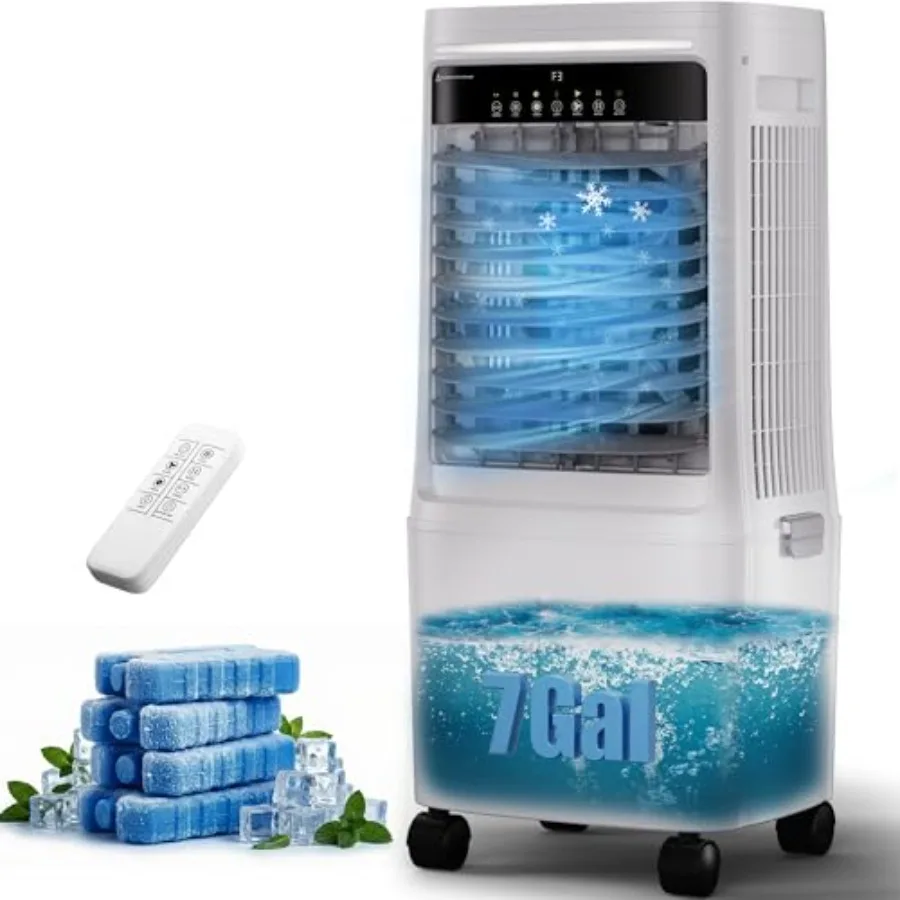 Swamp Cooler Air Conditioner for room garage patio, white evaporative cooler with 2200CFM airflow, 7 gal water tank, 3 speeds,
Swamp Cooler Air Conditioner for room garage patio, white evaporative cooler with 2200CFM airflow, 7 gal water tank, 3 speeds,