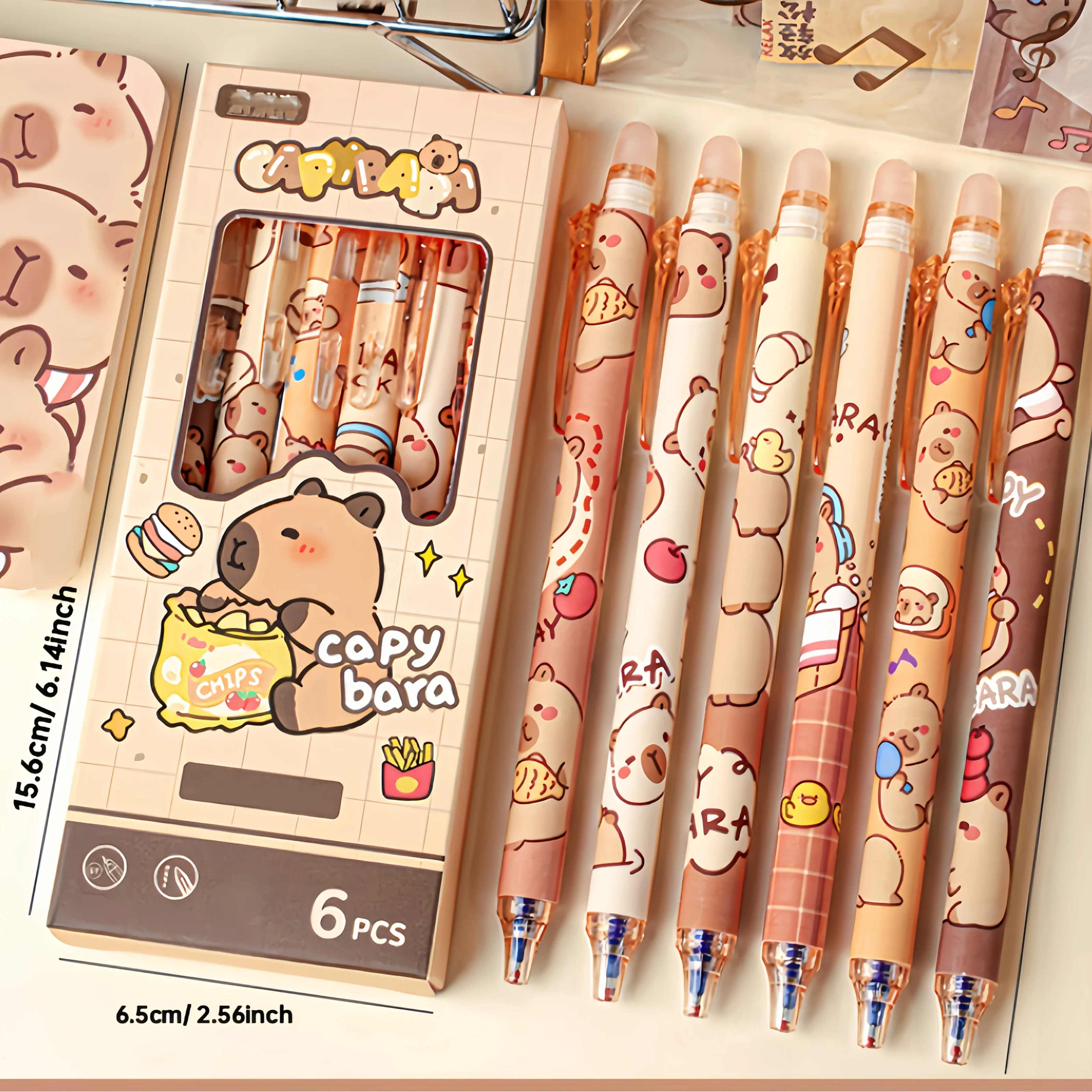 6pcs Cute Capybara Erasable Gel Pens | 0.5mm Retractable Blue Ink for School & Office | Smooth Writing & Quick-Drying (6 Colors)
6pcs Cute Capybara Erasable Gel Pens | 0.5mm Retractable Blue Ink for School & Office | Smooth Writing & Quick-Drying (6 Colors)