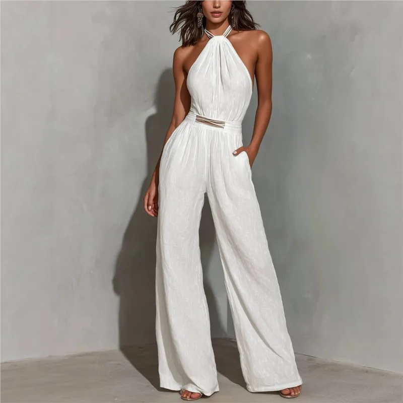Summer Casual Outfits 2026 New Beach Vacation Jumpsuit Women Fashion Halter Sleeveless Textured Overalls Pocket Wide Leg Romper
Summer Casual Outfits 2026 New Beach Vacation Jumpsuit Women Fashion Halter Sleeveless Textured Overalls Pocket Wide Leg Romper