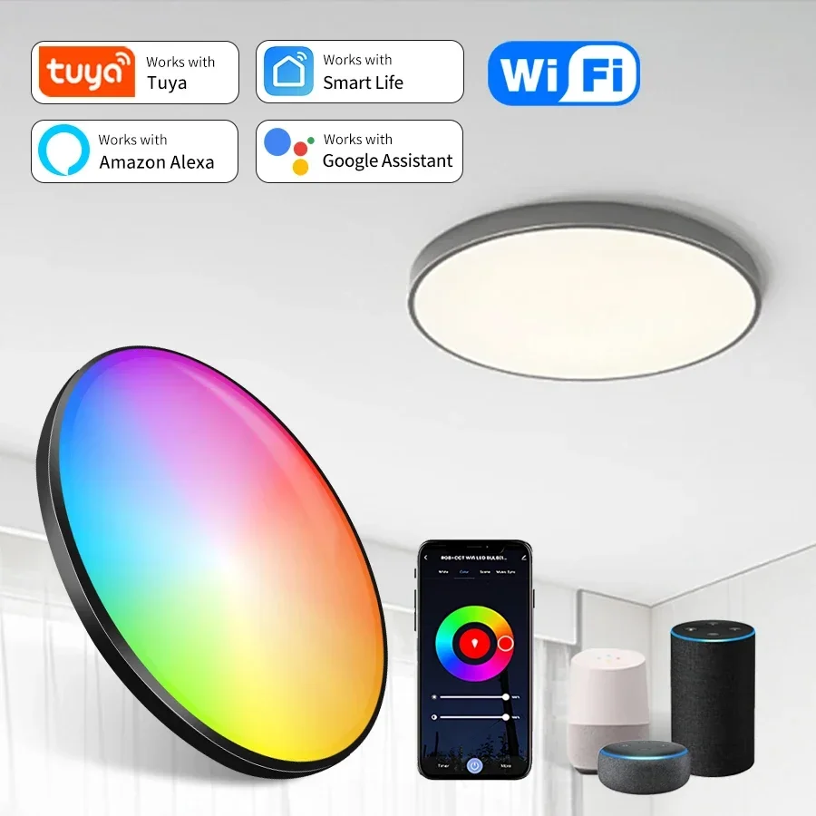 24W Tuya WiFi Smart LED Ceiling Light AC 85-265V RGB Round Ceiling Lamp Voice Control Alexa Google Home For Bedroom Home Decor
24W Tuya WiFi Smart LED Ceiling Light AC 85-265V RGB Round Ceiling Lamp Voice Control Alexa Google Home For Bedroom Home Decor