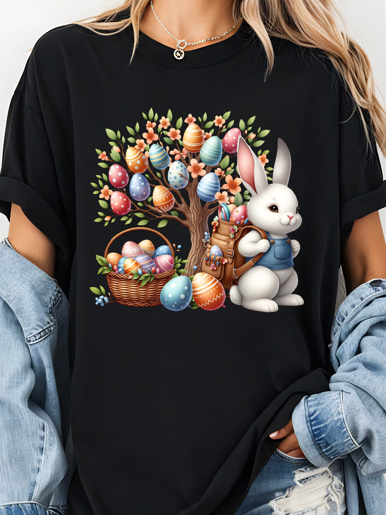 Easter Bunny Tree Egg Basket Spring Floral Design Women Casual T Shirt
Easter Bunny Tree Egg Basket Spring Floral Design Women Casual T Shirt