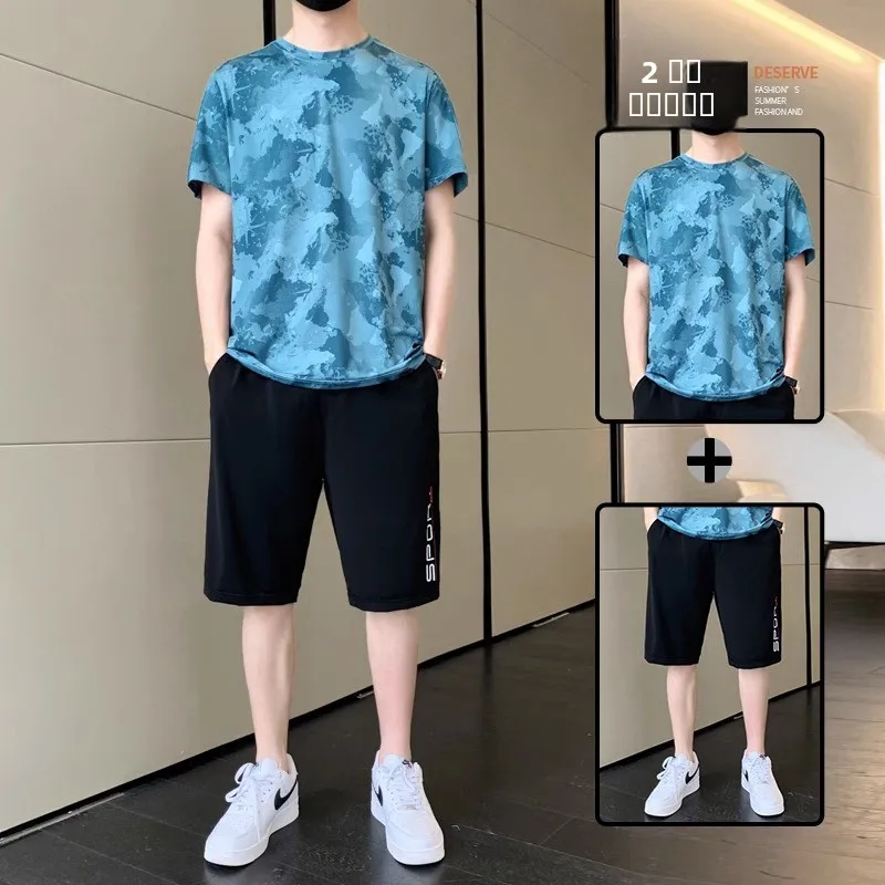 Спортивный костюм из ледяного шелка для мужчин: летний, быстросохнущий, для бега, фитнеса, баскетбола, легкий повседневный комплект из футболки и шорт
Спортивный костюм из ледяного шелка для мужчин: летний, быстросохнущий, для бега, фитнеса, баскетбола, легкий повседневный комплект из футболки и шорт