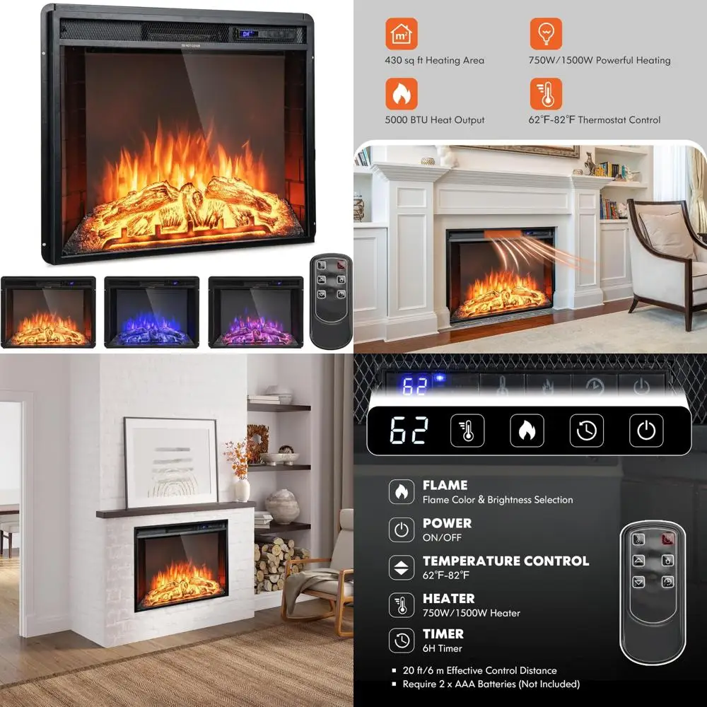 26 Electric Wall-Mounted Fireplace with Adjustable Flame, LED Display & Remote Timer
26 Electric Wall-Mounted Fireplace with Adjustable Flame, LED Display & Remote Timer
