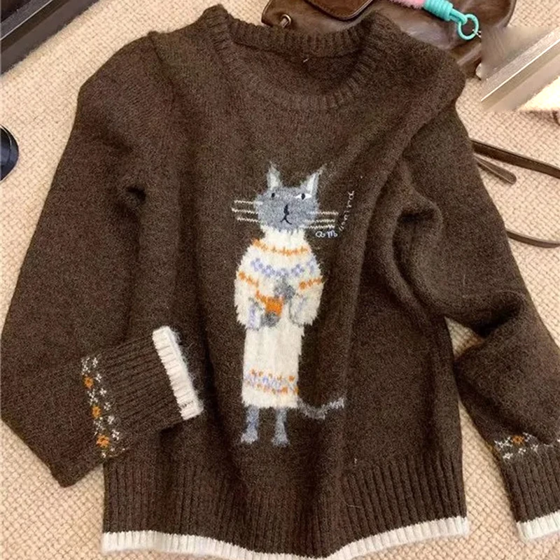 Jacquard Sweet Cat Knit Sweater Women Korean Fashion Long Sleeve Pullover O Neck Preppy Style Brown Harajuku Y2K Jumpers Top
Jacquard Sweet Cat Knit Sweater Women Korean Fashion Long Sleeve Pullover O Neck Preppy Style Brown Harajuku Y2K Jumpers Top
