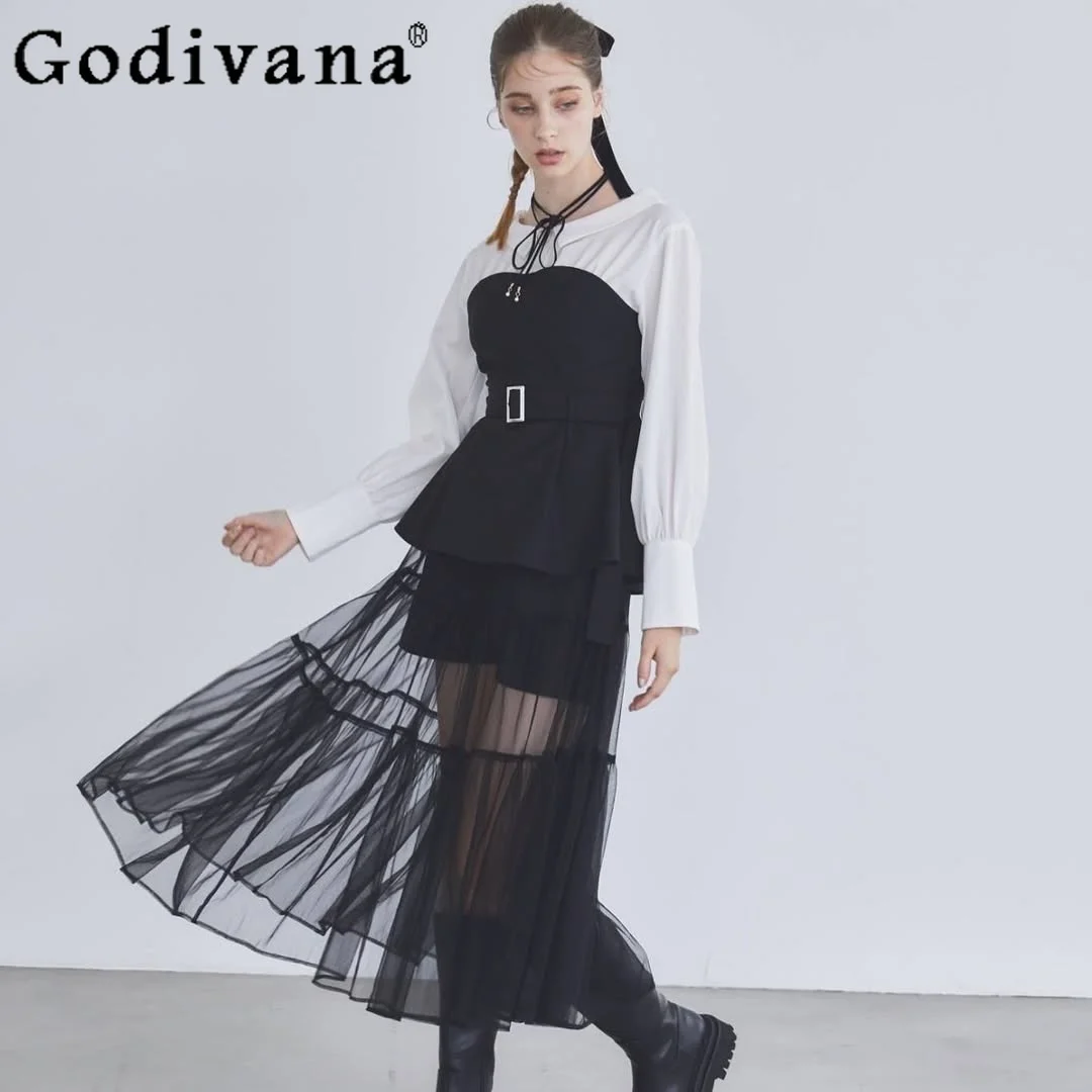 Japanese Sweet Mesh Splicing Fake Two-piece Long Shirt Dress Women's Slim-Fit Elegant Retro Plaid Dress Lady Long Dress Summer
Japanese Sweet Mesh Splicing Fake Two-piece Long Shirt Dress Women's Slim-Fit Elegant Retro Plaid Dress Lady Long Dress Summer