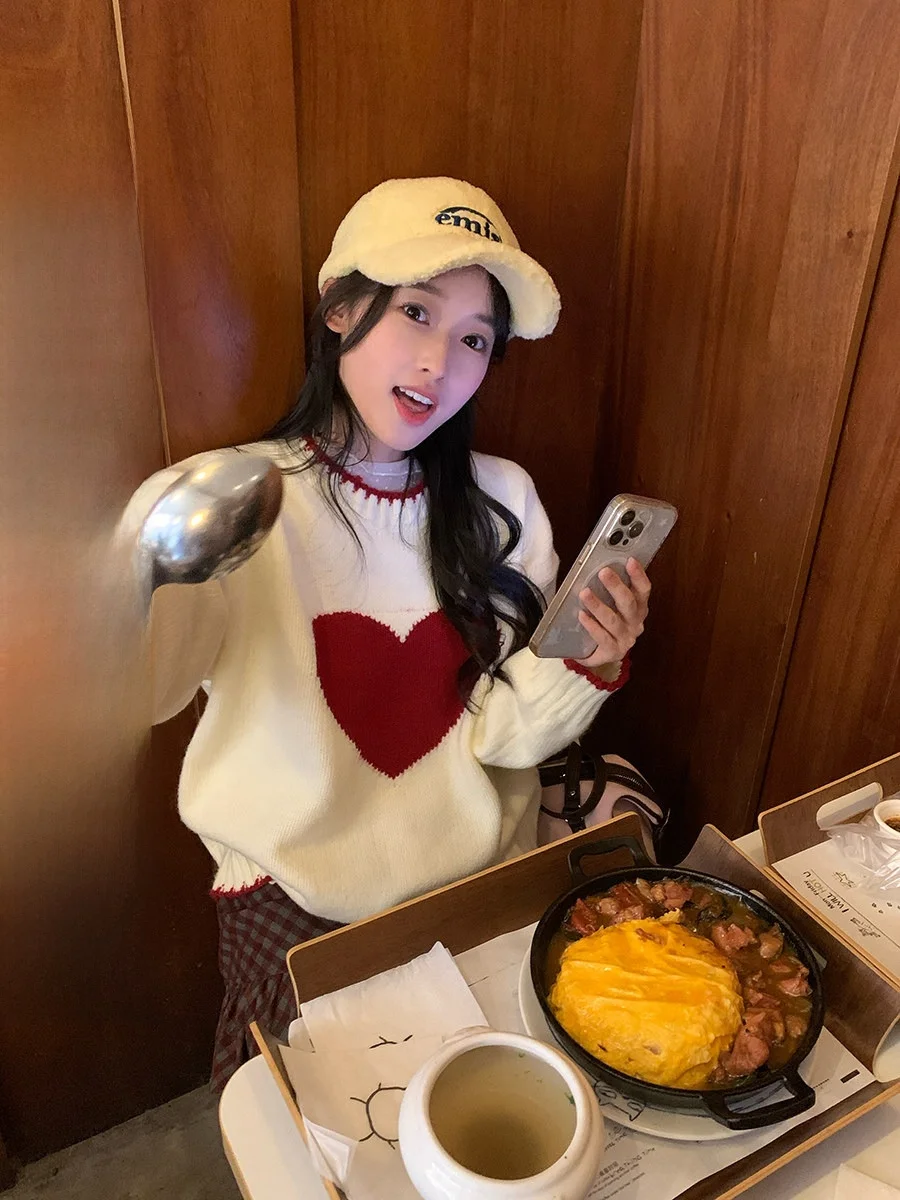 Sinbounboun Red Heart Pattern Long Sve Knitted Sweater Korean Sle Girl's Collar Lace Colion Color Blo Neline
Sinbounboun Red Heart Pattern Long Sve Knitted Sweater Korean Sle Girl's Collar Lace Colion Color Blo Neline