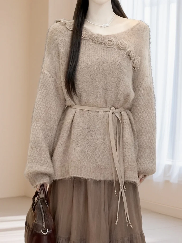 Spring 2026 Casual Faion Lazy Sle Slim Fit 3D Flower round Ne Long Sve Knitted Sweater Women's Soft Korean Loose Fit
Spring 2026 Casual Faion Lazy Sle Slim Fit 3D Flower round Ne Long Sve Knitted Sweater Women's Soft Korean Loose Fit