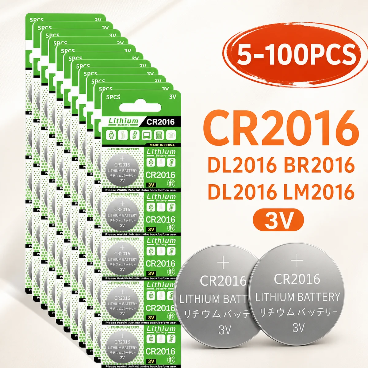 Lithium Coin Cell Battery CR2016 3V 75mAh 5-100Pcs DL2016 ECR2016 For Watch Remote Key Fob Button Cell Pack
Lithium Coin Cell Battery CR2016 3V 75mAh 5-100Pcs DL2016 ECR2016 For Watch Remote Key Fob Button Cell Pack