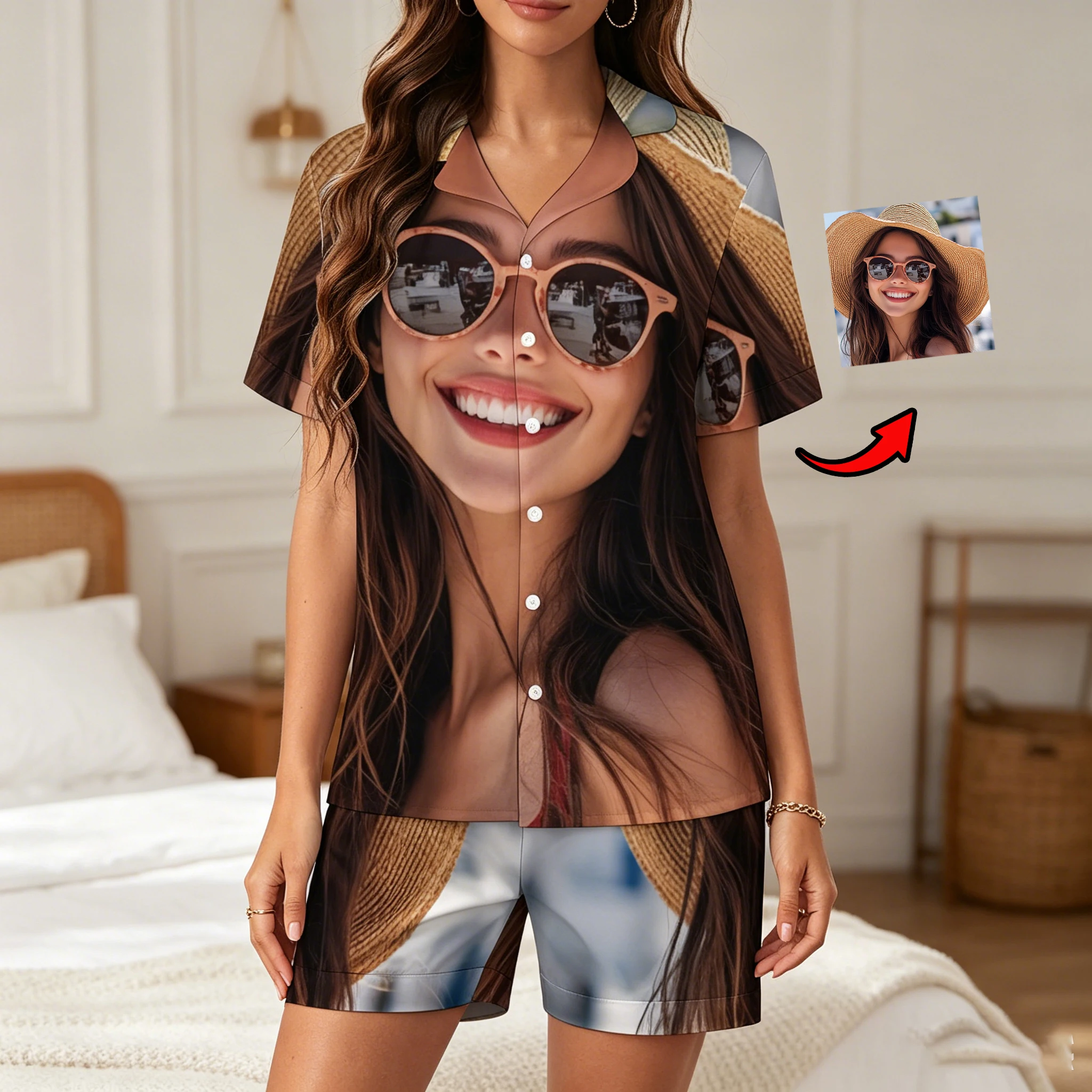 Custom Women's Summer Face Sleepwear Loungewear Custom Women's Short Sleeve Sleepwear Set Personalized Face Pajamas Cool Summe
Custom Women's Summer Face Sleepwear Loungewear Custom Women's Short Sleeve Sleepwear Set Personalized Face Pajamas Cool Summe