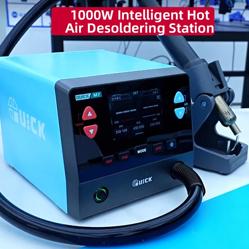 QUICK M7 Smart Lead-Free Soldering Station, 1000W High Power, 9-Channel Desoldering, TFT Color Display, for BGA and SMD Repair
QUICK M7 Smart Lead-Free Soldering Station, 1000W High Power, 9-Channel Desoldering, TFT Color Display, for BGA and SMD Repair