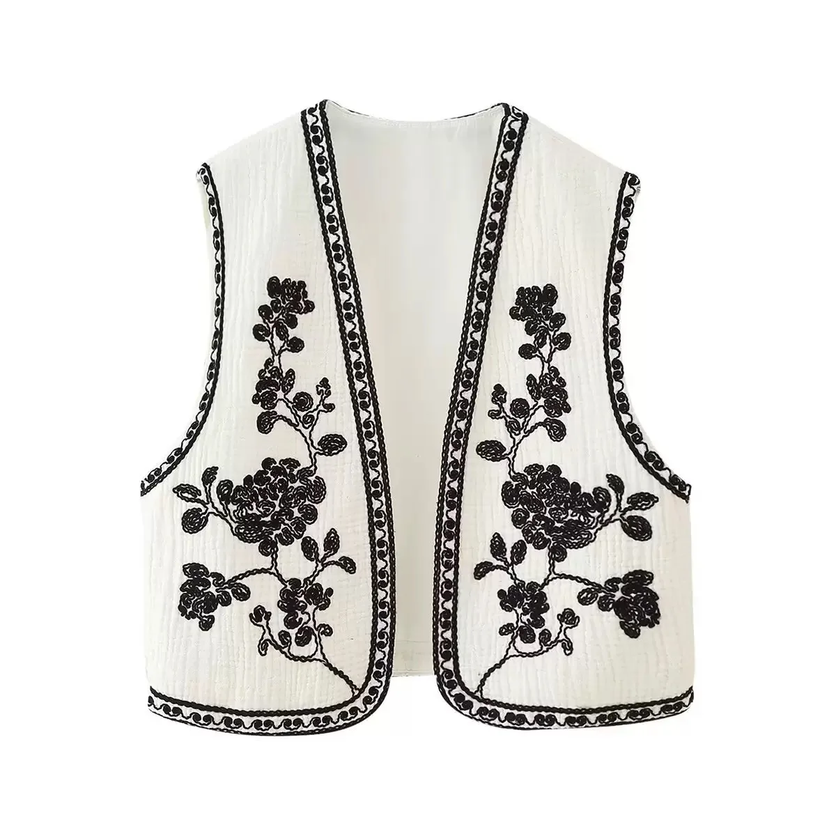 2026 women's fashionable women's sewn crop top with contrasting color embroidery, sleeveless open-chest vest
2026 women's fashionable women's sewn crop top with contrasting color embroidery, sleeveless open-chest vest