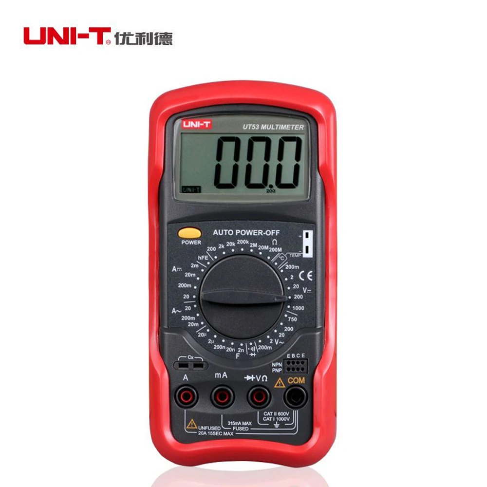 UNI-T UT53 Portable Digital Multimeter AC DC Voltage Current Resistance Capacitance Handheld Tester for Electrician Maintenance
UNI-T UT53 Portable Digital Multimeter AC DC Voltage Current Resistance Capacitance Handheld Tester for Electrician Maintenance