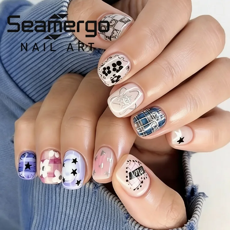 24 шт. милых накладных ногтей с цветами и звездами, короткие квадратные, сине-фиолетовый градиент, французский маникюр, готовые к носке, накладные ногти для маникюра
24 шт. милых накладных ногтей с цветами и звездами, короткие квадратные, сине-фиолетовый градиент, французский маникюр, готовые к носке, накладные ногти для маникюра