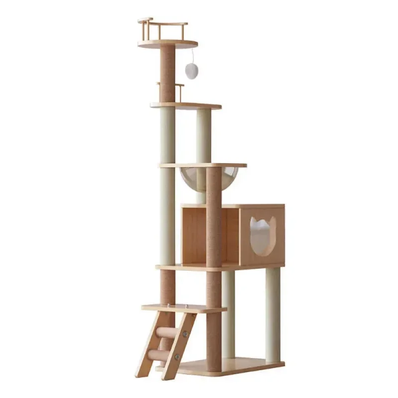 Classic Big Cat Scratch Post Folding Wooden Ball Rabbit Claw Rope Climbing Frame Cat Tree Paper Silicone