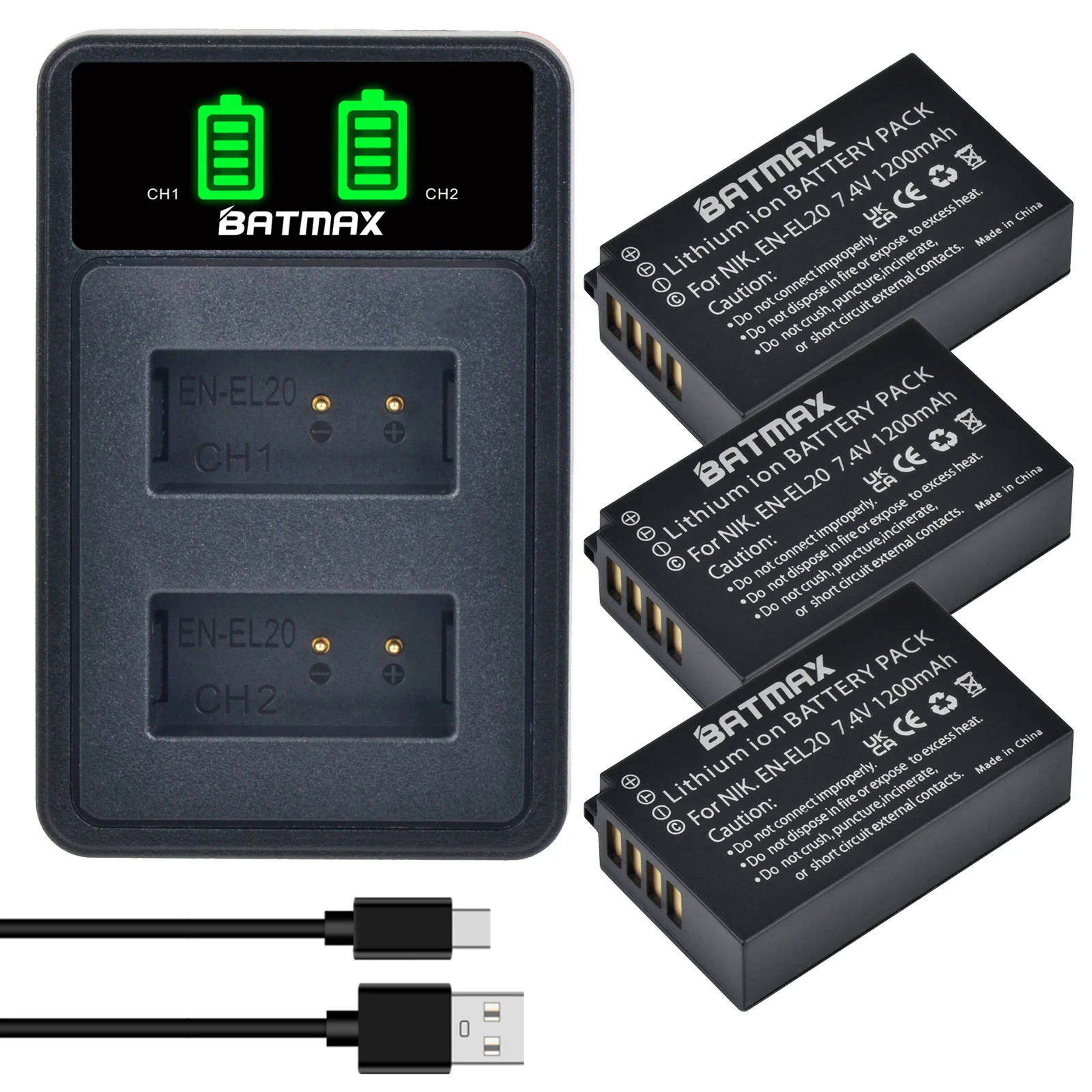 Batmax EN-EL20 EN-EL20A Battery+LED USB Dual Charger with Type C Port for Nikon Coolpix P1000 Nikon1 J1, J2, J3 Nikon1 AW1
Batmax EN-EL20 EN-EL20A Battery+LED USB Dual Charger with Type C Port for Nikon Coolpix P1000 Nikon1 J1, J2, J3 Nikon1 AW1