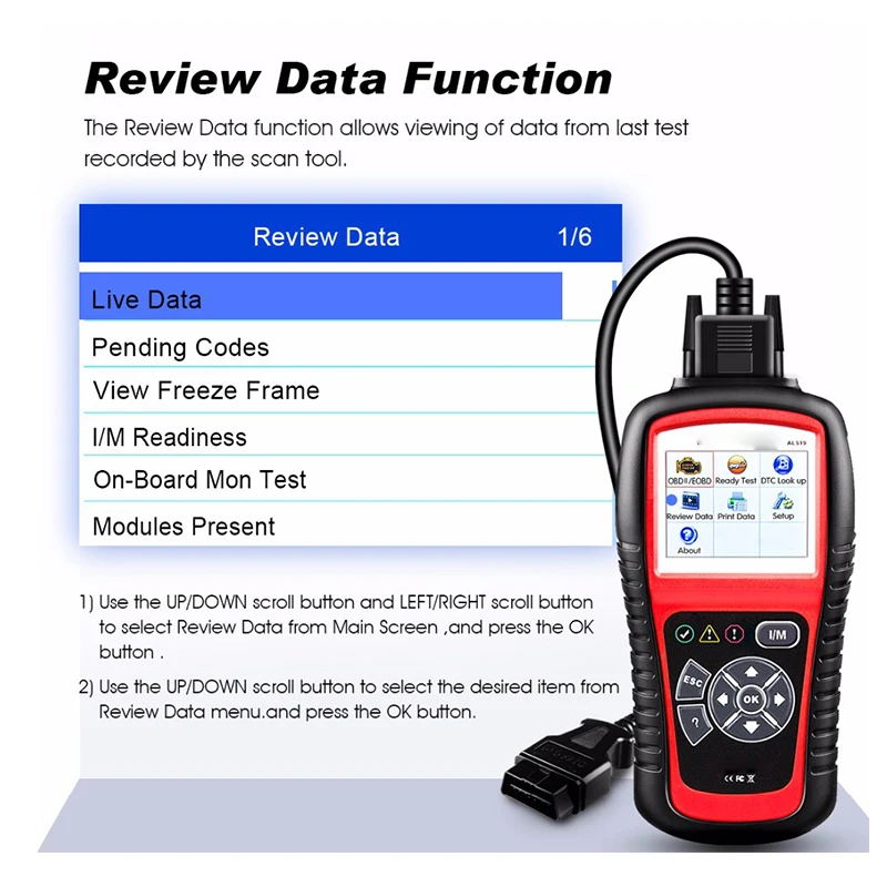 AL519 OBD2 Scanner Replaces MS309/AL319 Automotive Fault Detector Auto Code Reader Electrical Battery Tester
AL519 OBD2 Scanner Replaces MS309/AL319 Automotive Fault Detector Auto Code Reader Electrical Battery Tester