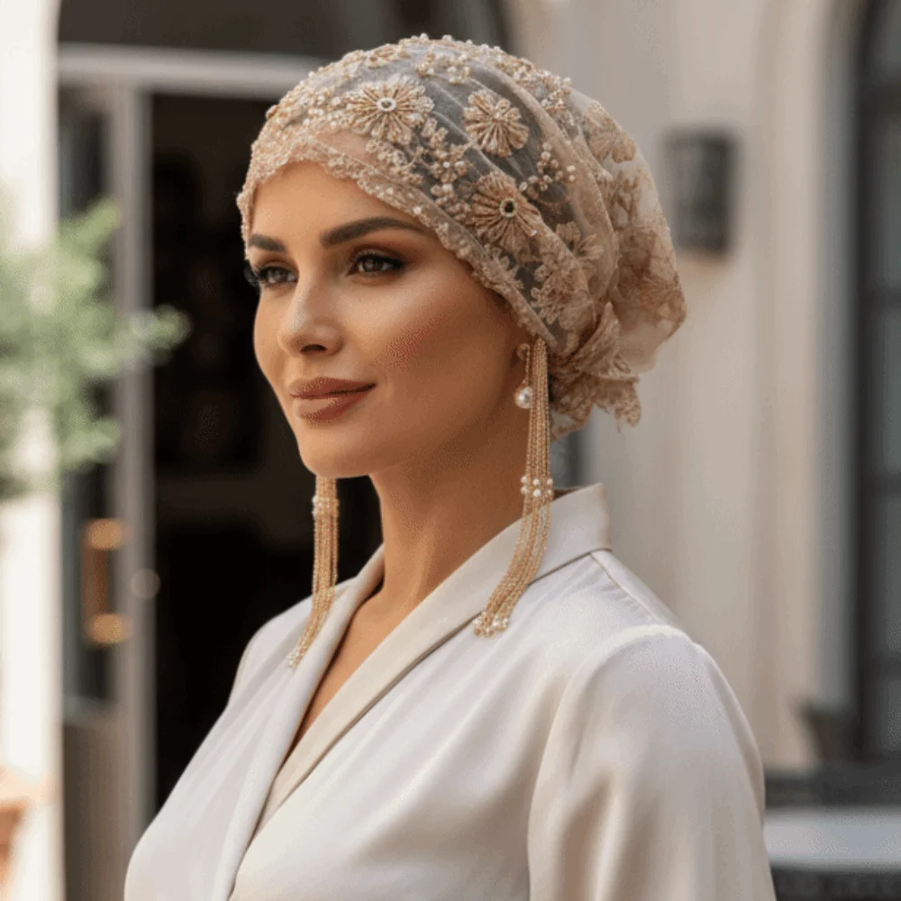 Shiny Beads Turban Hat Long Tassel Flower Embroidery Fishtail Cap Elastic Band Pre-tied Indian Headscarf Fashion Ladies
Shiny Beads Turban Hat Long Tassel Flower Embroidery Fishtail Cap Elastic Band Pre-tied Indian Headscarf Fashion Ladies