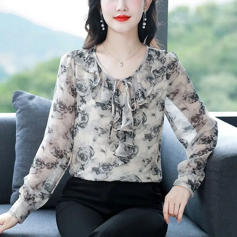 Bow-tie Ruffle Print Long Sleeve Women's Fashion Shirt New Stylish Chiffon Blouse
Bow-tie Ruffle Print Long Sleeve Women's Fashion Shirt New Stylish Chiffon Blouse