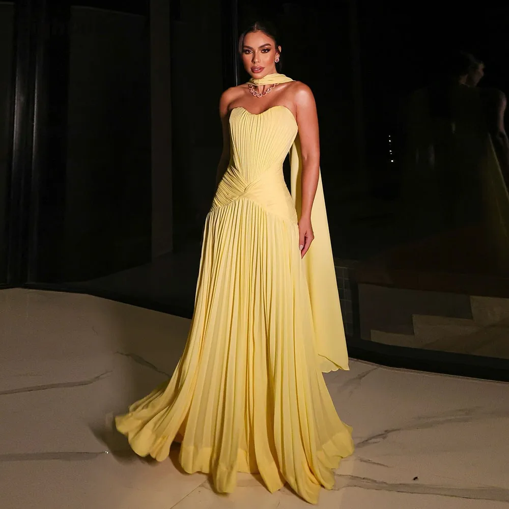 Eightale Arabic Evening Dress Sweetheart Pleats Customized A-Line Yellow Sexy Prom Wedding Party Gown
Eightale Arabic Evening Dress Sweetheart Pleats Customized A-Line Yellow Sexy Prom Wedding Party Gown