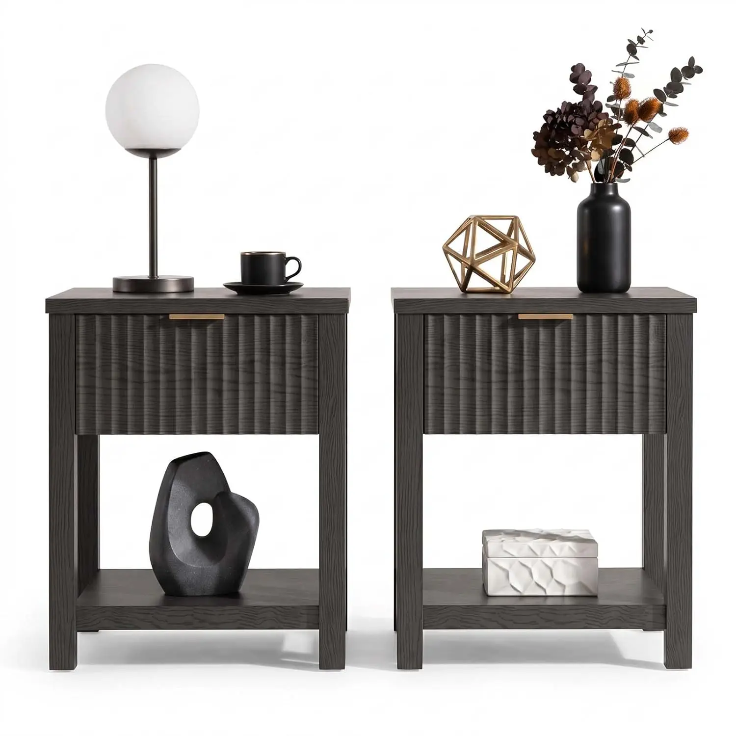 Fluted Nightstand Set of 2 Mid-Century Drawer Storage Shelf Bedside Side Table Bedroom Black Wood Grain, Customized
Fluted Nightstand Set of 2 Mid-Century Drawer Storage Shelf Bedside Side Table Bedroom Black Wood Grain, Customized