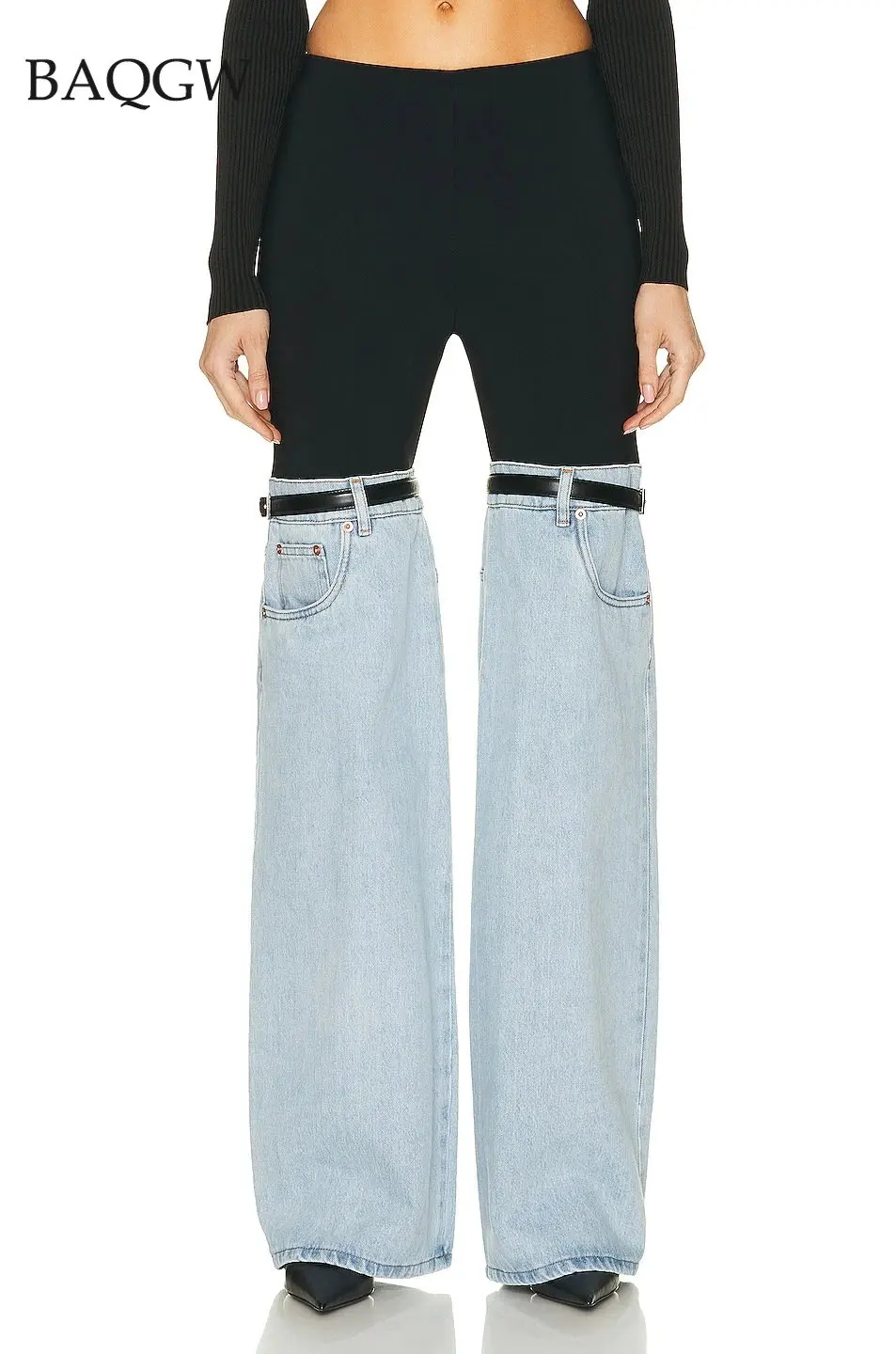 Fashion Color Block Straight Women's Jeans High Waist Straight Patchwork PU Leather Buckle Streetwear Denim Pants Spring 2023
Fashion Color Block Straight Women's Jeans High Waist Straight Patchwork PU Leather Buckle Streetwear Denim Pants Spring 2023