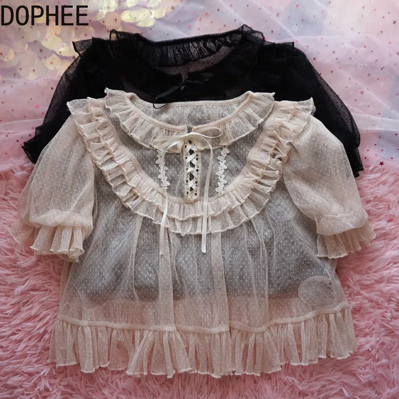 Japanese New Spring Summer Perspective Mesh Basic Shirts Cute Lace Lolita Top Elegant Ruffles Puff Sleeve Women Pullover Top
Japanese New Spring Summer Perspective Mesh Basic Shirts Cute Lace Lolita Top Elegant Ruffles Puff Sleeve Women Pullover Top