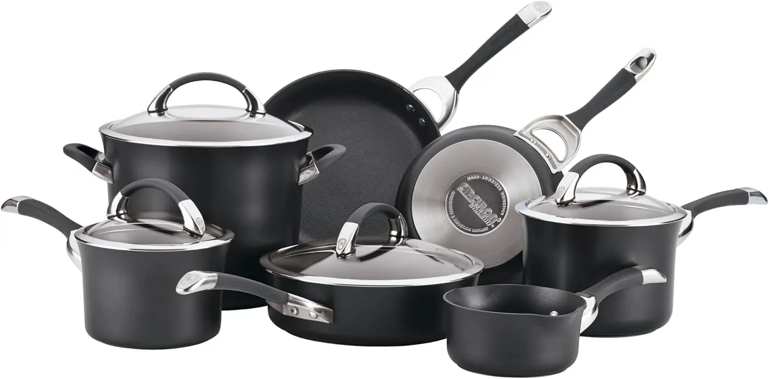Symmetry Hard Anodized Nonstick Cookware Pots and Pans Set, 11-Piece, Black
Symmetry Hard Anodized Nonstick Cookware Pots and Pans Set, 11-Piece, Black