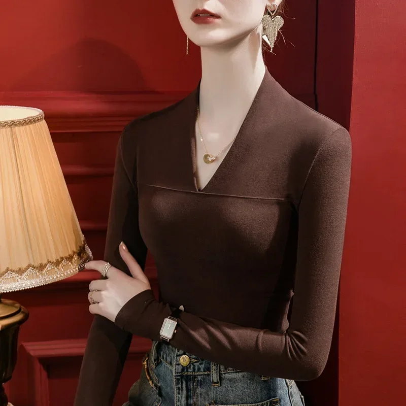 Women V-neck Sexy Split Joint Skinny Short T Shirt Female Korean Style Autumn #4351 Black Green Brown Office Long Sleeve T Shirt
Women V-neck Sexy Split Joint Skinny Short T Shirt Female Korean Style Autumn #4351 Black Green Brown Office Long Sleeve T Shirt